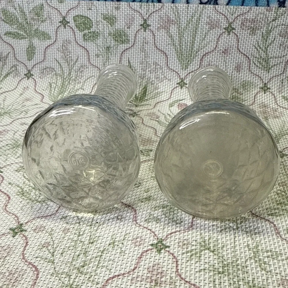 Vintage Clear Glass Diamond Cut Bud Vases Set of 2 Textured 6